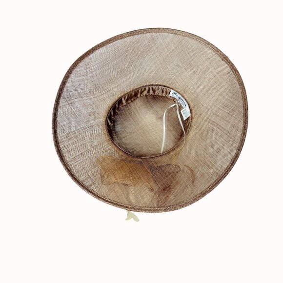 August Wide Brim Straw Hat Natural Feather Bow Vintage Elegant Church Derby - Picture 5 of 14